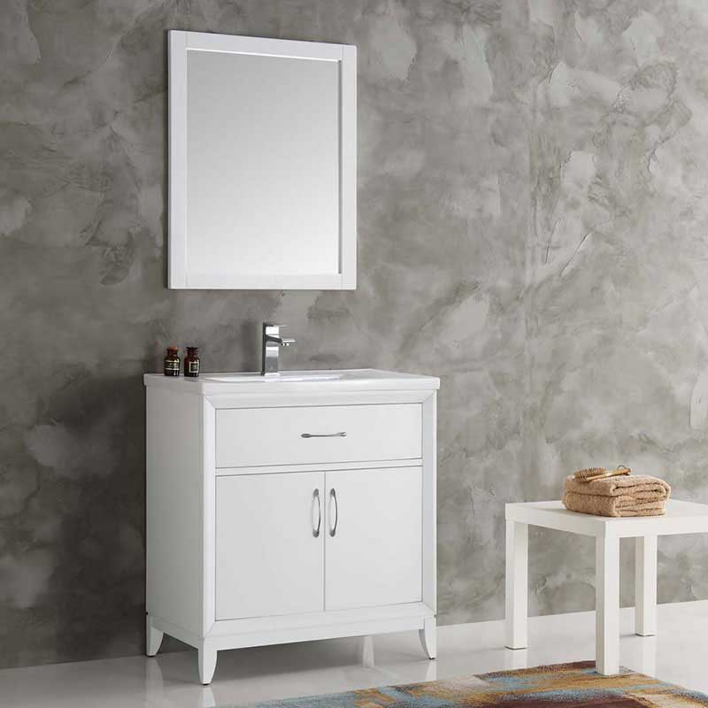 Fresca Bath, Fresca Cambridge 30" White Traditional Bathroom Vanity with Mirror