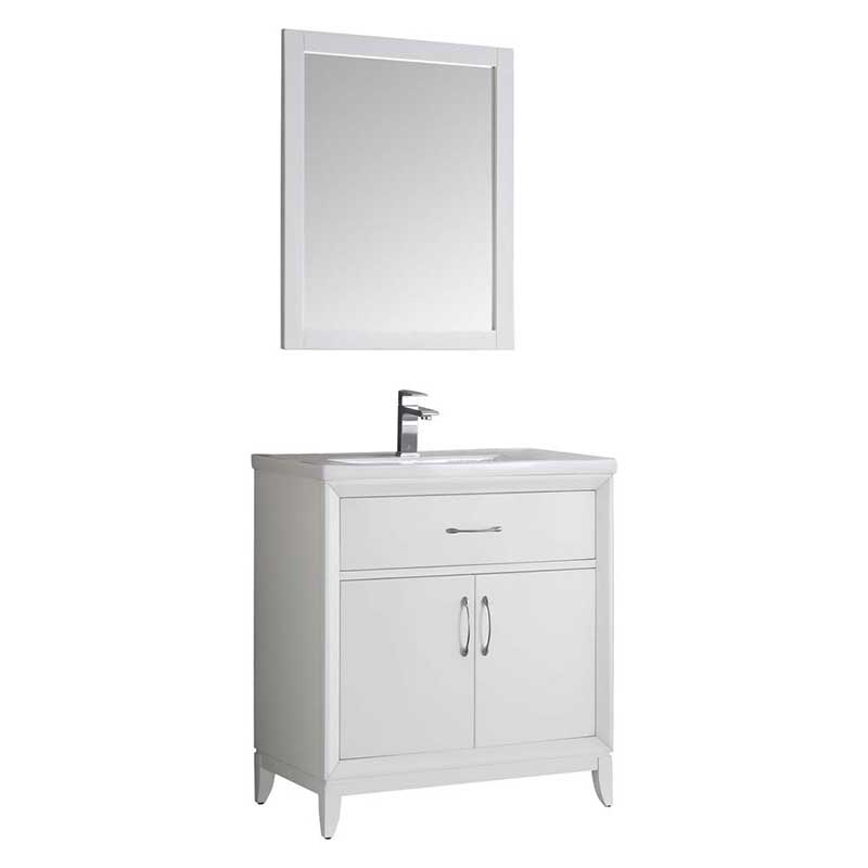 Fresca Bath, Fresca Cambridge 30" White Traditional Bathroom Vanity with Mirror