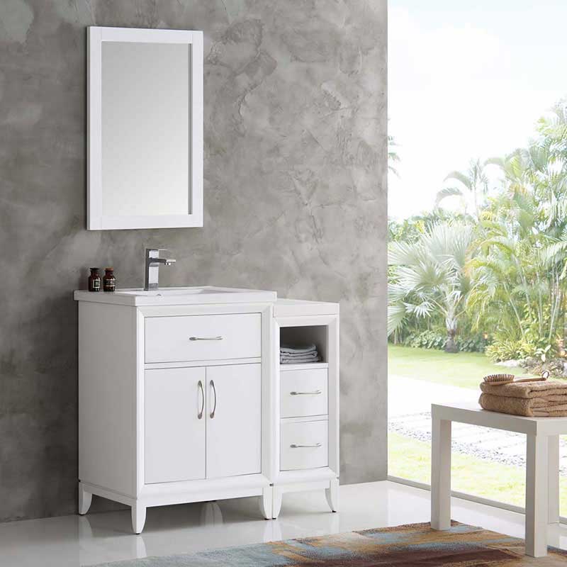 Fresca Bath, Fresca Cambridge 36" White Traditional Bathroom Vanity with Mirror