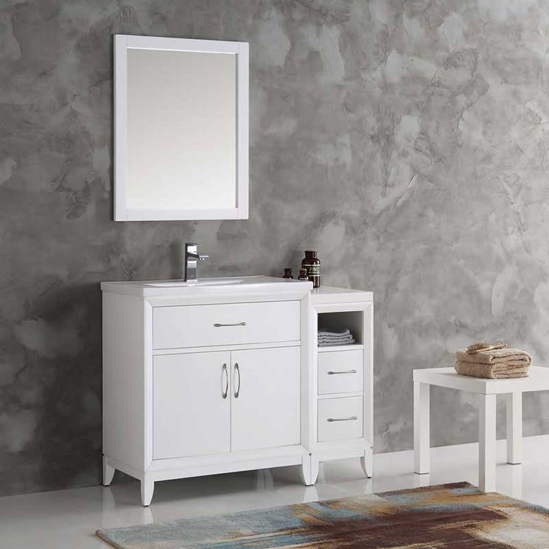 Fresca Bath, Fresca Cambridge 42" White Traditional Bathroom Vanity with Mirror