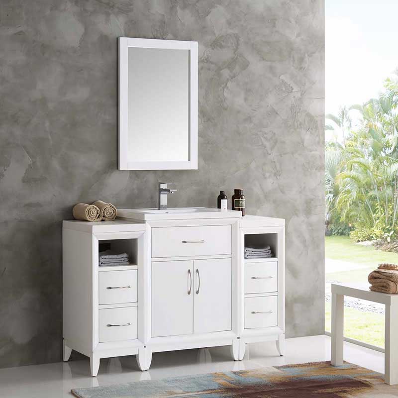 Fresca Bath, Fresca Cambridge 48" White Traditional Bathroom Vanity with Mirror