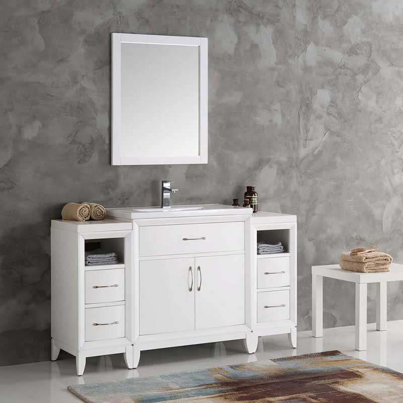 Fresca Bath, Fresca Cambridge 54" White Traditional Bathroom Vanity with Mirror