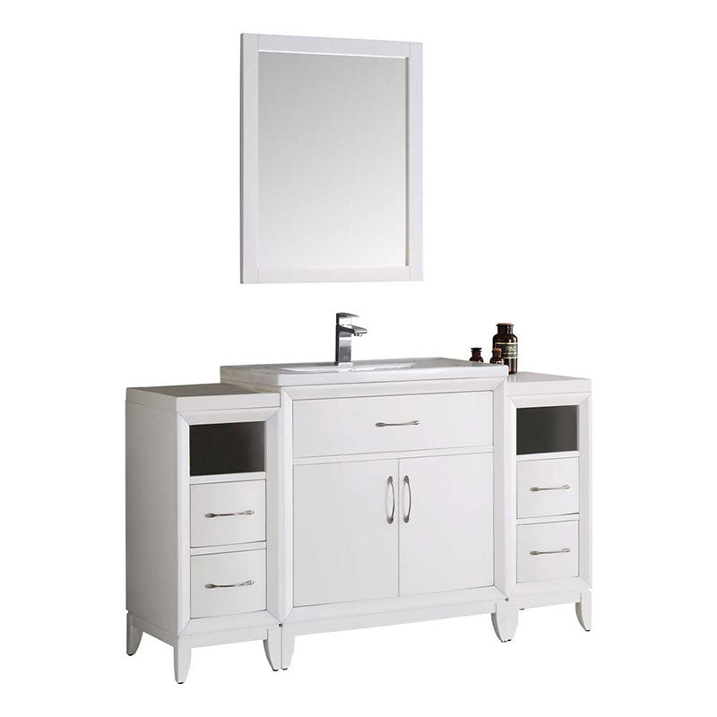 Fresca Bath, Fresca Cambridge 54" White Traditional Bathroom Vanity with Mirror