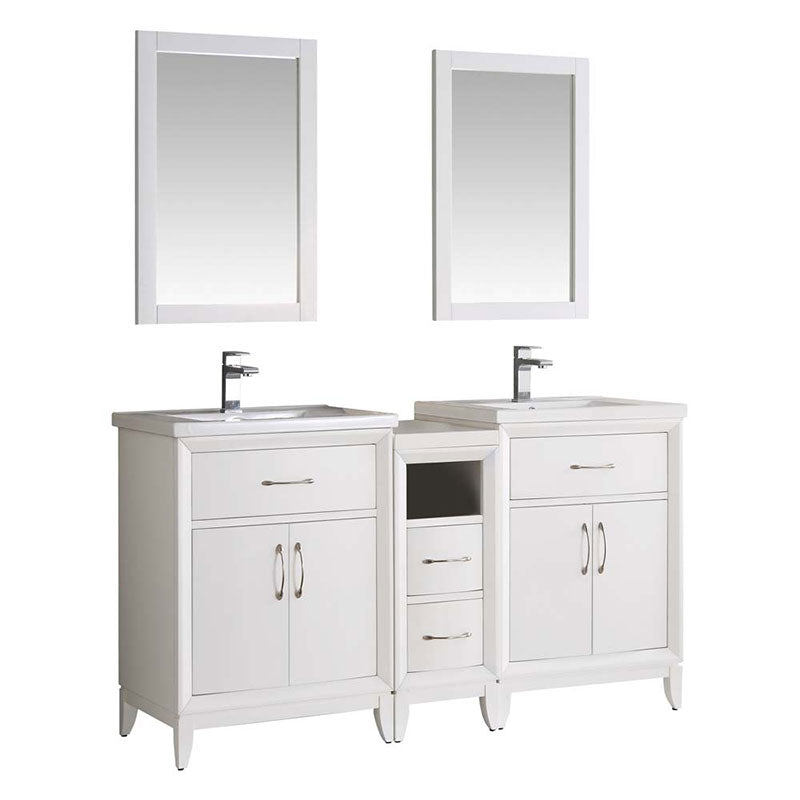 Fresca Bath, Fresca Cambridge 60" White Double Sink Traditional Bathroom Vanity with Mirrors